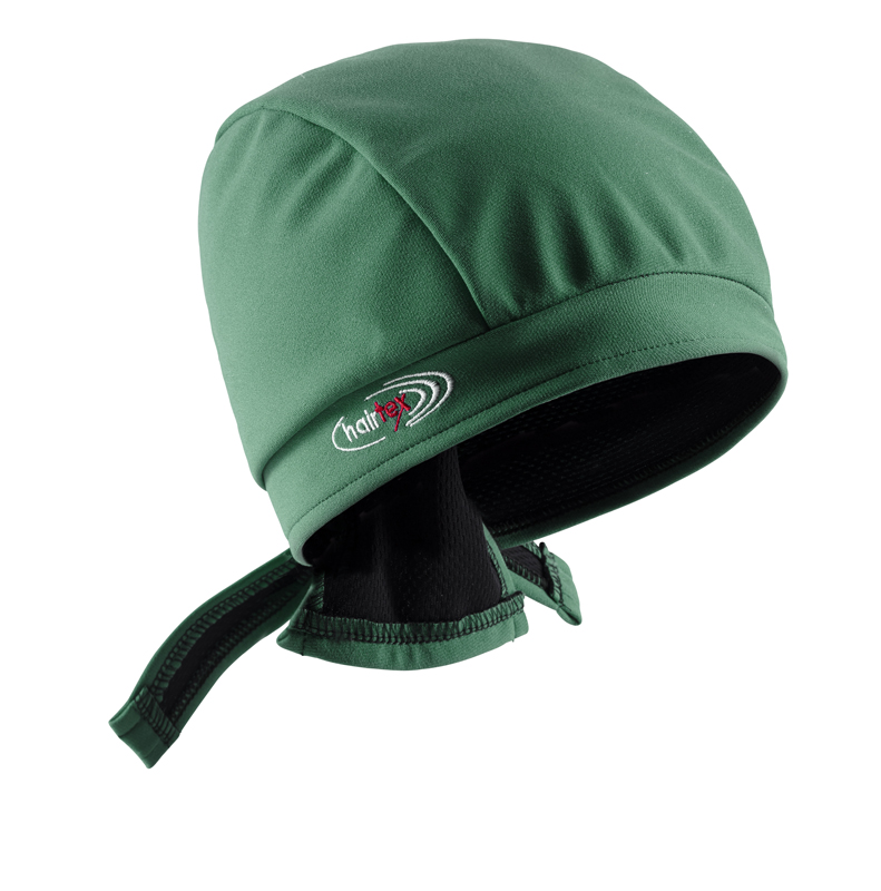 hairtex Tuch-Mützen, grün, mit Bändern
